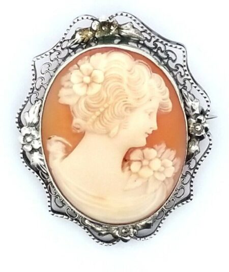 Vintage 925 Sterling Silver Filigree Frame Cameo Pin/Brooch 7.0 Grams