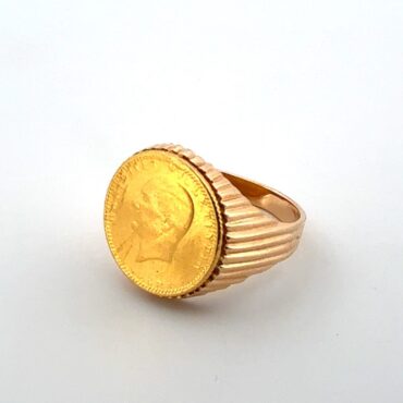 Size: 6.25 - 25 Kurush 14k Yellow Gold Bezel Set Ridged Ring 5g