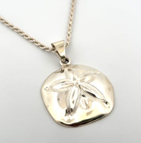24” Mexico 925 Sterling Silver Sand Dollar Pendant Rope Chain Necklace 36.9g