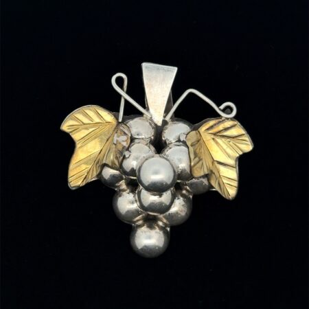 Taxco Mexico 925 Sterling Silver & Brass Grape Cluster Pendant/Brooch, 21.8g
