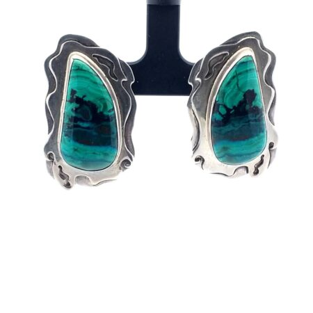 Native American Malachite Sterling Silver Drop Stud Earrings 20.5 Grams