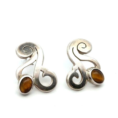 .925 Sterling Silver Mexico Tigris’s Eye Earrings, 11.1g