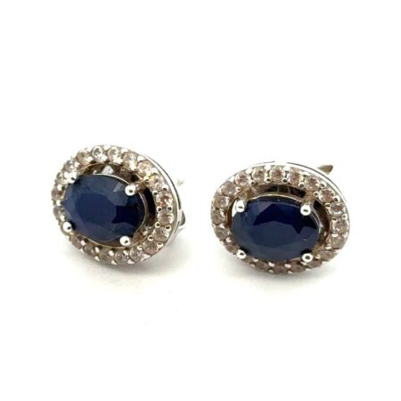 Charles Winston .925 Sterling Silver Sapphire & White Topaz Earrings, 3.9g