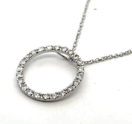 14”-16” Necklace w/ 925 Sterling Silver Open Circle Cubic Zirconia Pendant 5.4g