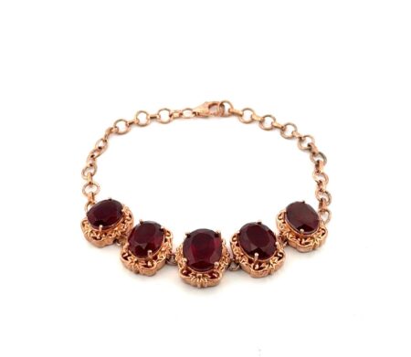 7.5” Rose Gold Vermeil 925 Sterling Silver Red Lab Spinel Bracelet 18.5g