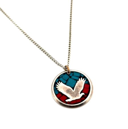 18” Native American 925 Sterling Silver Turquoise & Coral Eagle Pendant 10.4g