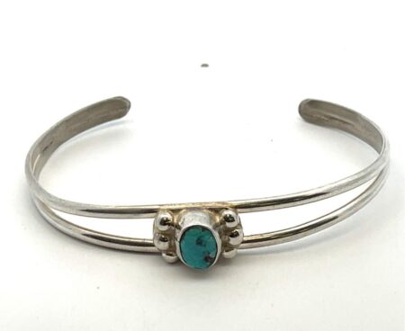 Sterling Silver Turquoise Cuff 5” Bracelet, Bezel Set Stone - 9.4 Grams