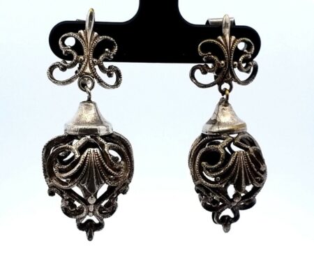 Antique Clip-on Dangle 925 Sterling Silver Earrings 11.4 Grams