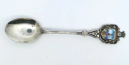 Vintage 800 Silver Genova, Italy Souvenir Spoon Enamel Design