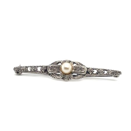 Vintage Art Deco Sterling Silver and Cultured Pearl Pin