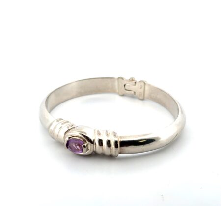 6.5” x 8mm Thailand 925 Sterling Silver Amethyst Hinged Bangle Bracelet 20.2g