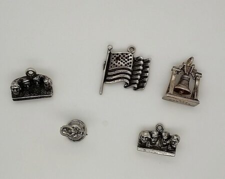Various Sterling Silver Charms 5 Pcs- American Flag,Liberty Bell, 15.4 Grams