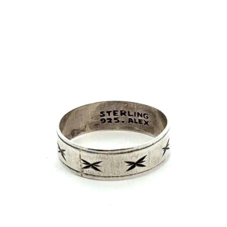 Vintage 925 Sterling Silver Wide Diamond Cut Ring/Band, Size-12.5, “Alex”, 2.8g