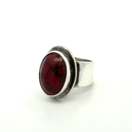 .925 Sterling Silver Oval Red Jasper Wide Band Ring, S-6, 14.4g