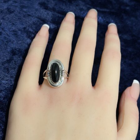 Sterling Silver and Black Onyx Navajo Ring - Size 8