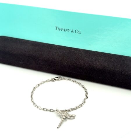 7” Tiffany & Co. Platinum Pt950 Diamond Dragonfly Bracelet w/ Original Box 9.1g