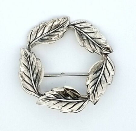 Vintage Beau 925 Sterling Silver Leaf Circle Pin/Brooch 6.1 Grams