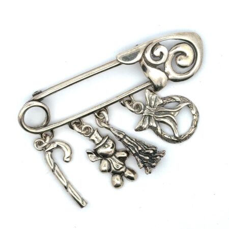 Jezlaine .925 Sterling Silver A Charm Christmas Safety Pin 10.4g