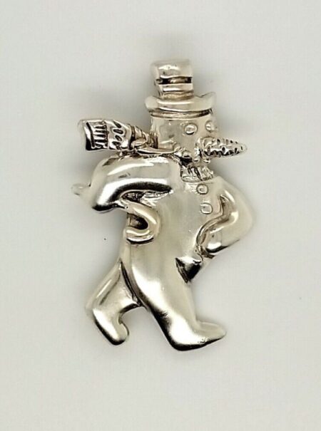 Solid .925 Sterling Silver Snowman Brooch/Pin