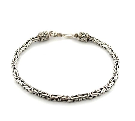 7” Bali 925 Sterling Silver Byzantine Chain Hook Clasp Bracelet 13.9g