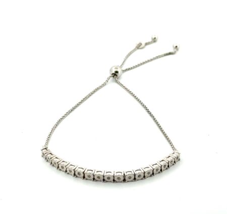 Max 8.5” Adjustable Italy 925 Sterling Silver Diamond Tassel Bolo Bracelet 3.3g