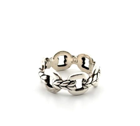 Size: 10 JAI Thailand 925 Sterling Silver Interlocking Box Chain Link Ring 8.6g