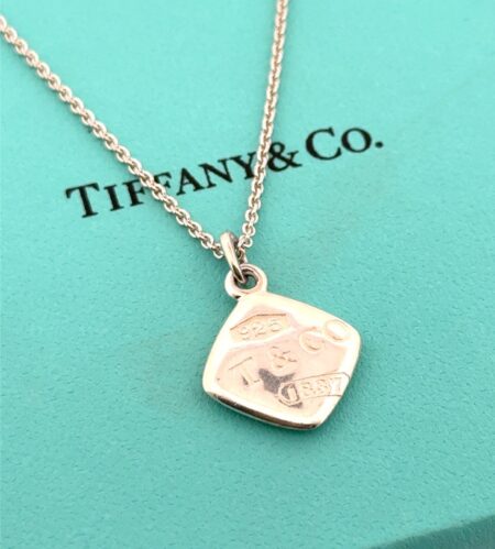 16” Tiffany & Co. 925 Sterling Silver Cushion Square Montage Pendant Necklace