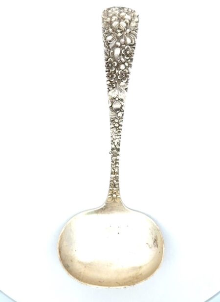 Stieff Rose Repousse .925 Sterling Silver Solid Gravy Ladle, 5.75”, 64.3g