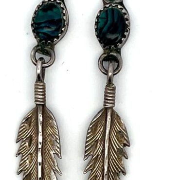 925 Sterling Silver Abalone & Feather Dangle Earrings 6.0 Grams