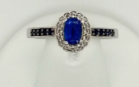 Sterling Silver 925 Blue Sapphire With CZs Woman Ring Size 9.