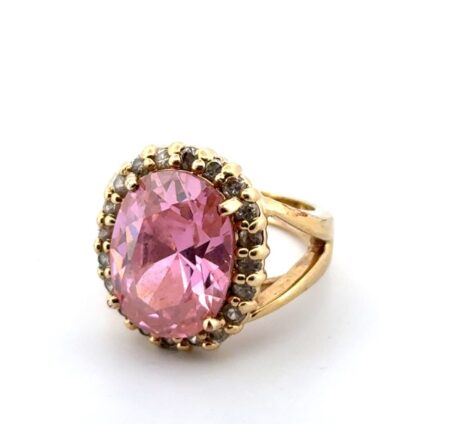 Size: 6.25 JBK 18k Gold Plated 925 Sterling Silver Pink & White CZ Ring 11.5g