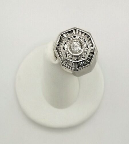 Men's Real Solid 925 Silver Octagonal Large Ring Iced White Baguette CZ Size 10
