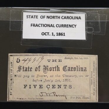 $0.05 Five Cents State of North Carolina Fractional Currency Oct. 1st, 1861