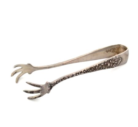 4.5” Stieff Rose 925 Sterling Silver Repousse Small Sugar Tongs 34.7g