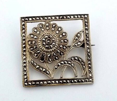 Vintage 925 Sterling Silver Marcasite Flower Art Deco Brooch/Pin 9.9 Grams