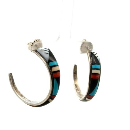 Zuni Pat & Lena Tsethlilikai 925 Sterling Multistone Inlay Earrings, 11.5g