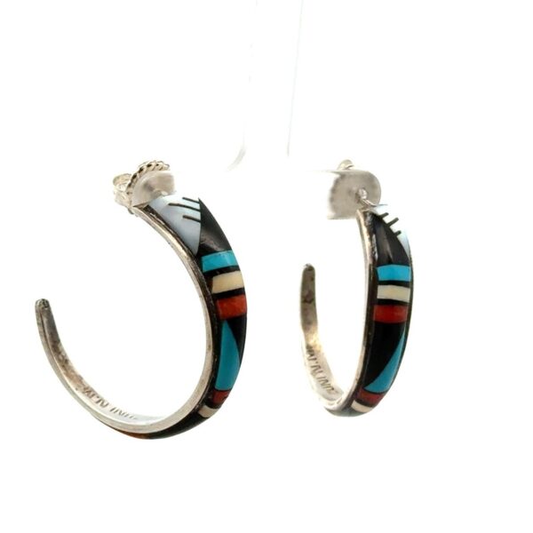 Zuni Pat & Lena Tsethlilikai 925 Sterling Multistone Inlay Earrings, 11.5g