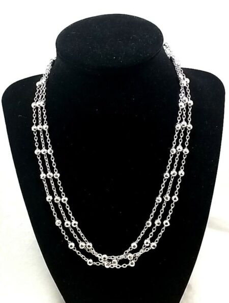 Milor Italy 925 Sterling Triple Strand 18" Chain And Bead Necklace 26.7 Grams