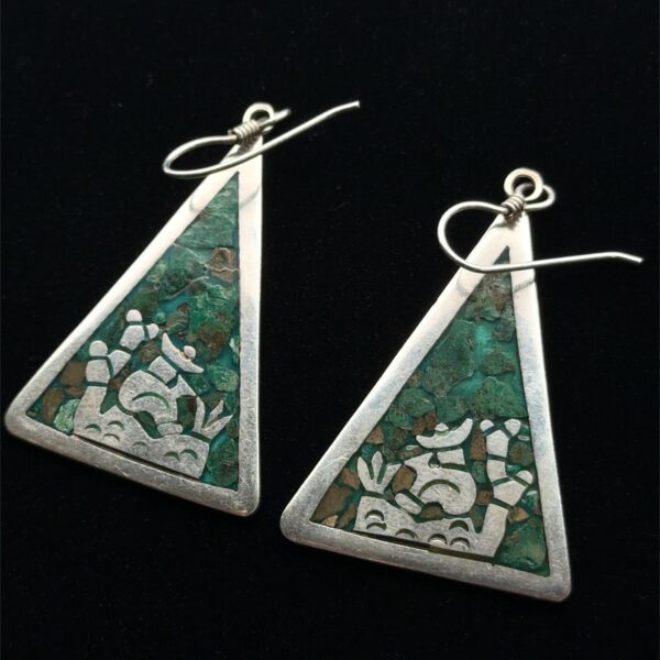 Vtg. Taxco .925 Sterling Silver Turquoise Chip Inlay Earrings Janice Girardi 12g