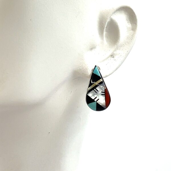 Zuni Sterling Silver Multi-stone Inlay Tear Drop Earrings by Sue