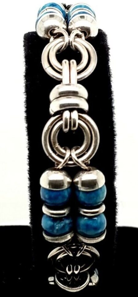 925 Sterling Silver Turquoise 7" Bracelet With Toggle Clasp 31.7 Grams