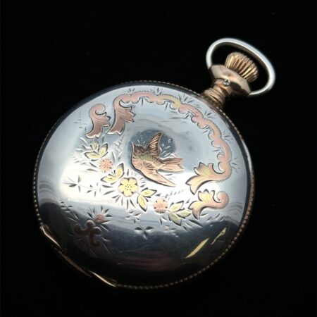 Vintage Waltham 17 Jewel .925 Sterling Silver Case, Flower Inlay Pocket Watch