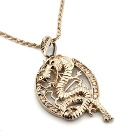 30” - 925 Sterling Silver Chinese Dragon CZ Pendant Rope Chain Necklace 66.7g