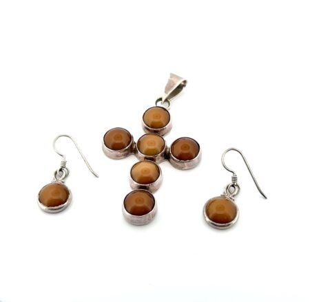 Mexican Amber 925 Sterling Silver Cross Pendant & Earrings Set 18.6g