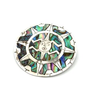 Mexico 925 Sterling Silver Abalone Inlay Sun Pendant/Brooch 14.4g