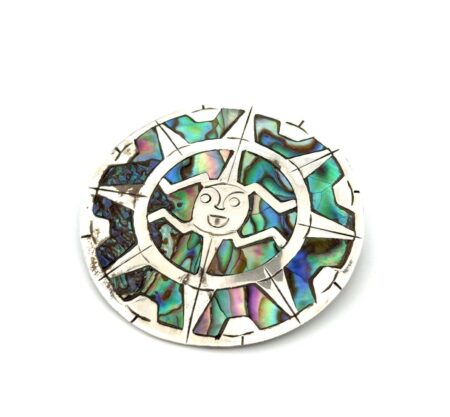 Mexico 925 Sterling Silver Abalone Inlay Sun Pendant/Brooch 14.4g