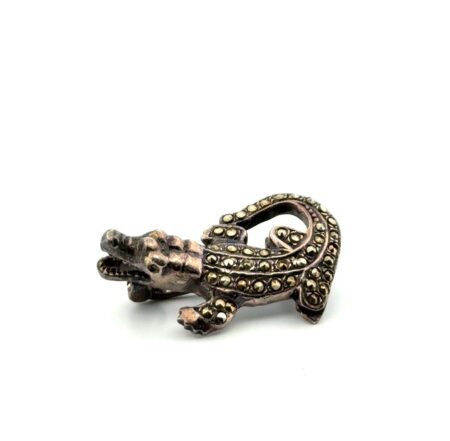 Vintage 925 Sterling Silver Marcasite Alligator Brooch/Pin 6.9g