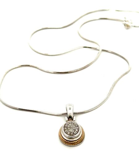 18”. 925 Sterling Silver, 14k Gold & Diamond Necklace, 7.2g