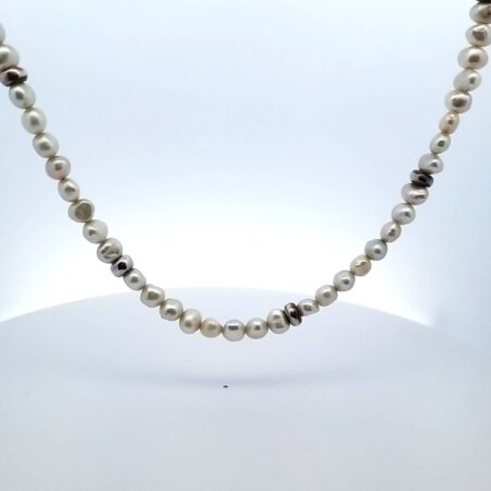 Freshwater Pearls & Sterling Silver Spacers 17" Necklace 34.8 Grams