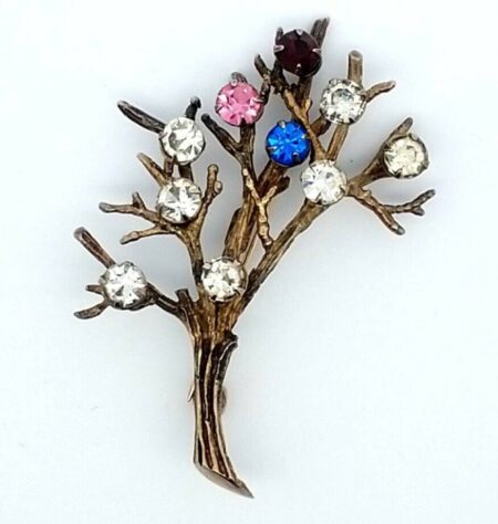 Vintage Sterling Silver Gold Tone Multi-stone Tree of Life Pin Brooch 7.8 Grams